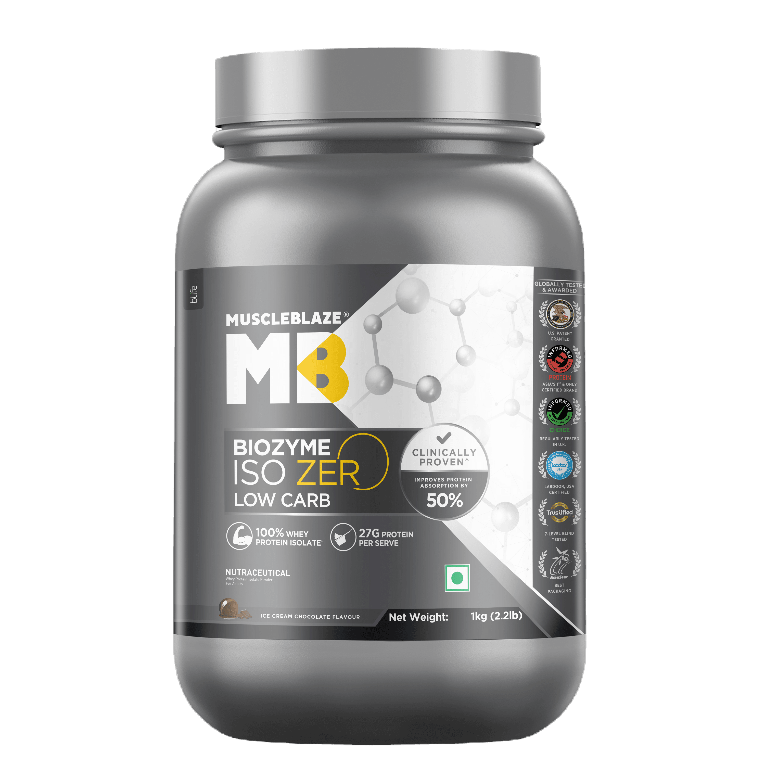 MuscleBlaze Biozyme Low Carb | 1 Kg | Ice Cream Chocolate